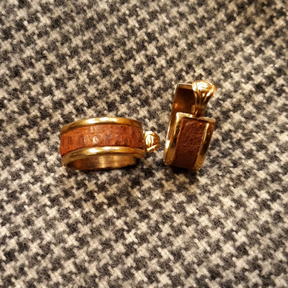 Brass & Leather Costume Clip Earrings